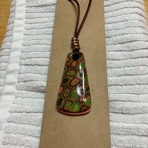 Colorful Geometric Pendant Necklace handmade 30”
